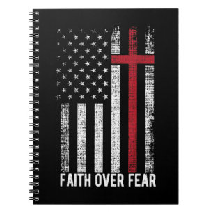 Faith Over Fear American USA Flag Christian Cross  Notebook