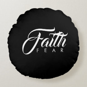 Faith Over Fear Black Round Cushion