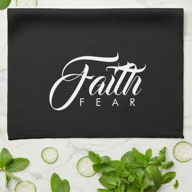 Faith Over Fear Black Tea Towel (Folded)