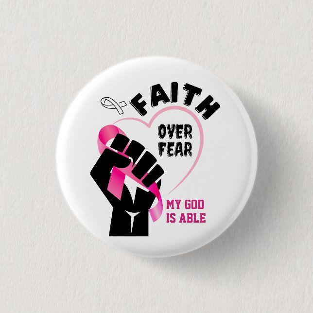 FAITH OVER FEAR Breast Cancer Awareness 3 Cm Round Badge (Front)