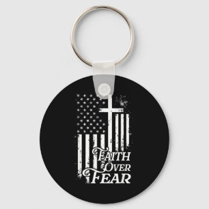 Faith Over Fear Christian American Flag Religious  Key Ring