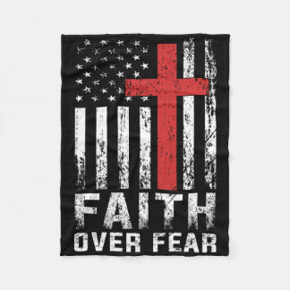 Faith Over Fear Christian American Flag Women Men Fleece Blanket