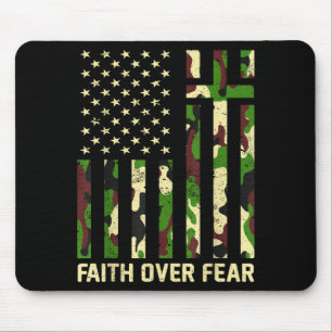 Faith Over Fear Christian Americn Flag Camouflage  Mouse Pad