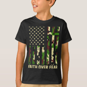 Faith Over Fear Christian Americn Flag Camouflage  T-Shirt