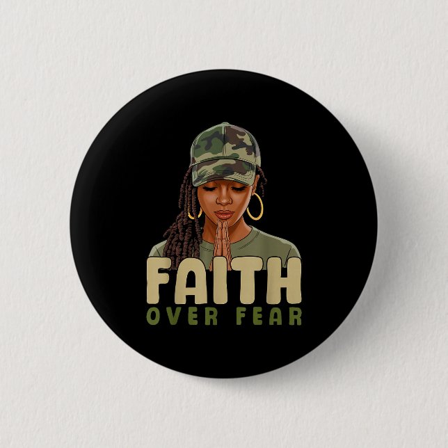 Faith Over Fear Christian Camo African American Af 6 Cm Round Badge (Front)