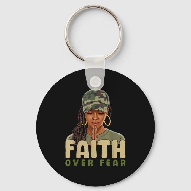 Faith Over Fear Christian Camo African American Af Key Ring (Front)