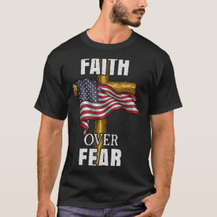 Faith Over Fear Christian Cross American Flag Tee 