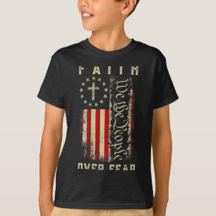 Faith Over Fear Christian Cross Usa American Flag  T-Shirt