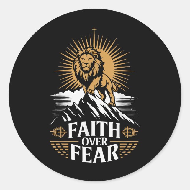Faith Over Fear Christian Lion Jesus Blessed Dad G Classic Round Sticker (Front)