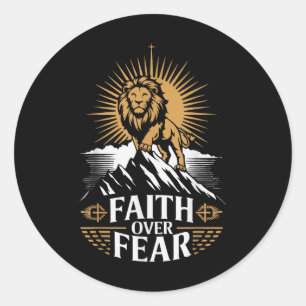 Faith Over Fear Christian Lion Jesus Blessed Dad G Classic Round Sticker