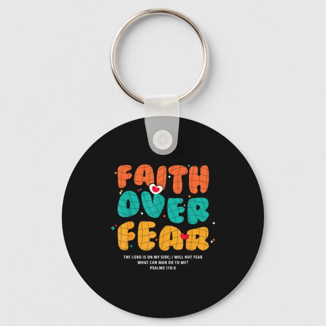 Faith Over Fear Christian Religious Groovy Men Wom Key Ring (Front)