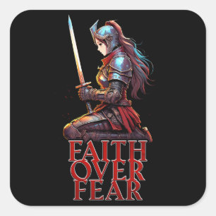 Faith Over Fear Christian Women Warrior Motivation Square Sticker