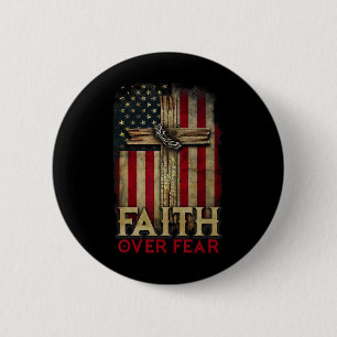 Faith Over Fear Christians Cross Usa American Flag 6 Cm Round Badge
