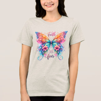 Faith Over Fear Colorful Butterfly IllustraT-Shirt Tri-Blend Shirt