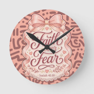 Faith Over Fear Coquette Christian Gift Home Decor Round Clock