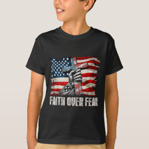 Faith Over Fear - Cross & Us Flag T-Shirt