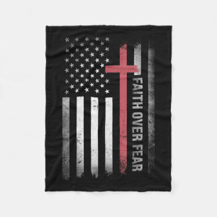 Faith Over Fear Cross Christian Us Flag Jesus Fleece Blanket