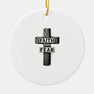 Faith Over Fear Cross Vintage Engraving Shirt (1) Ceramic Tree Decoration
