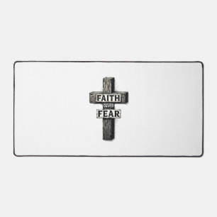 Faith Over Fear Cross Vintage Engraving Shirt (1) Desk Mat