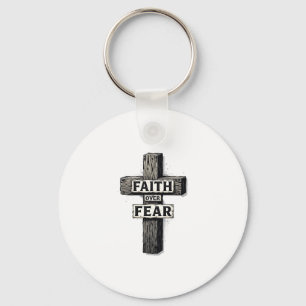 Faith Over Fear Cross Vintage Engraving Shirt (1) Key Ring