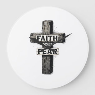 Faith Over Fear Cross Vintage Engraving Shirt (1) Large Clock