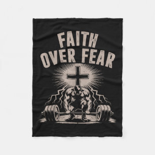 Faith Over Fear Funny Christian Workout Gym Jesus  Fleece Blanket