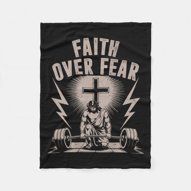Faith Over Fear Funny Christian Workout Gym Jesus  Fleece Blanket (Front)