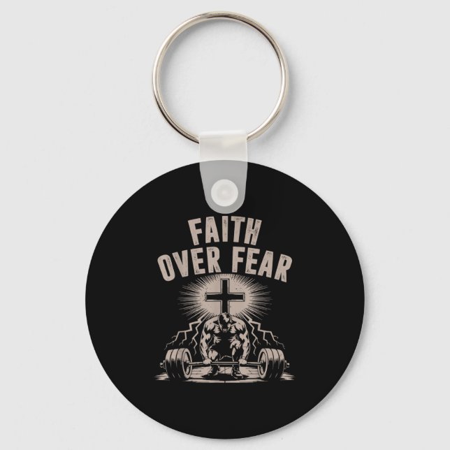 Faith Over Fear Funny Christian Workout Gym Jesus  Key Ring (Front)
