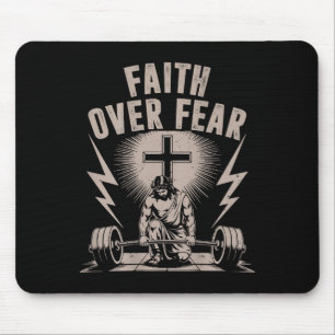 Faith Over Fear Funny Christian Workout Gym Jesus  Mouse Pad