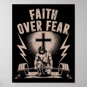 Faith Over Fear Funny Christian Workout Gym Jesus  Poster