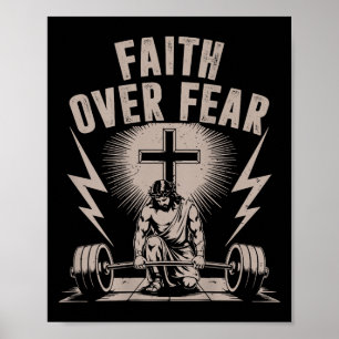 Faith Over Fear Funny Christian Workout Gym Jesus  Poster