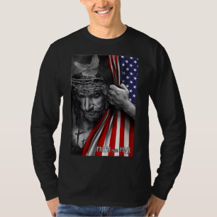 Faith Over Fear God Jesus Christian Flag Funny 4th T-Shirt