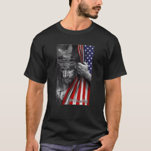 Faith Over Fear God Jesus Christian USA Flag Relig T-Shirt