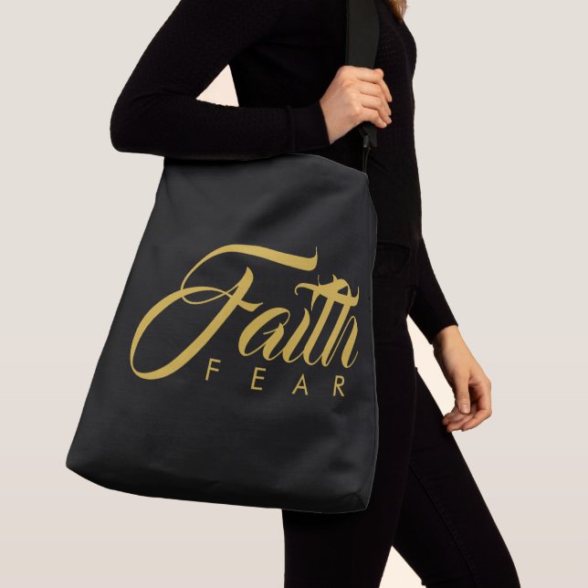 Faith Over Fear Gold and Black Crossbody Bag (Close Up)