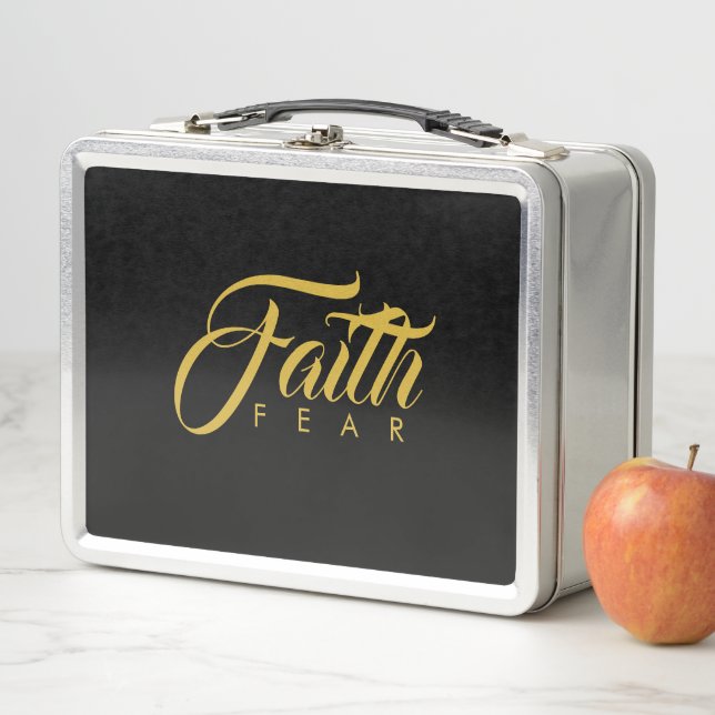 Faith Over Fear Gold and Black Metal Lunch Box (In Situ)