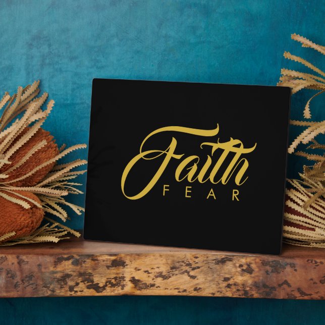 Faith Over Fear Gold and Black Plaque (Side)