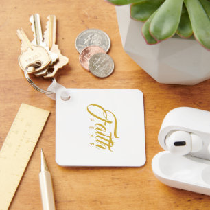 Faith Over Fear Gold and White Key Ring