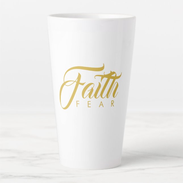 Faith Over Fear Gold and White Latte Mug (Front)