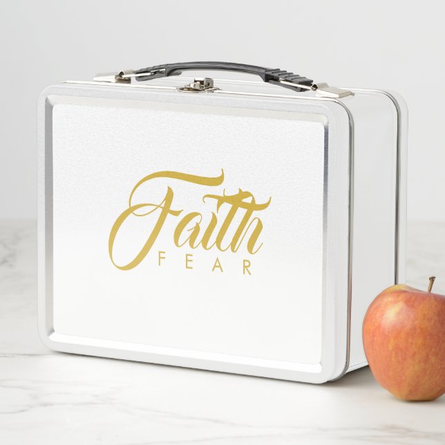 Faith Over Fear Gold and White Metal Lunch Box (In Situ)