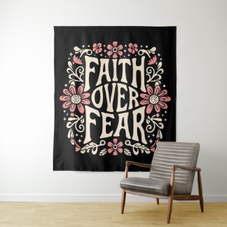 Faith over fear groovy Christian Tapestry