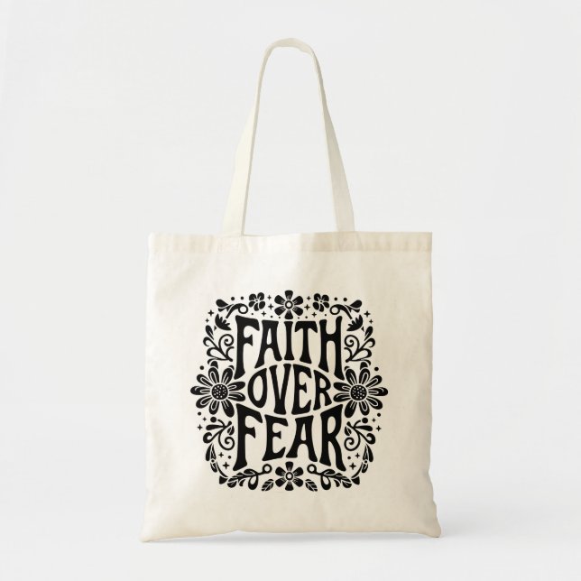 Faith over fear groovy Christian Tote Bag (Front)