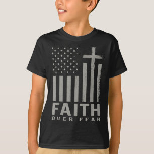 Faith Over Fear Jesus Christian Cross Us Flag God T-Shirt