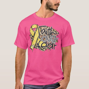 Faith Over Fear Leopard Gold Ribbon Childhood Canc T-Shirt