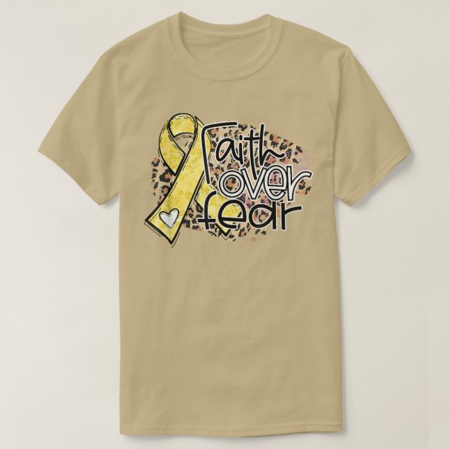 Faith Over Fear Leopard Gold Ribbon Childhood Canc T-Shirt (Design Front)