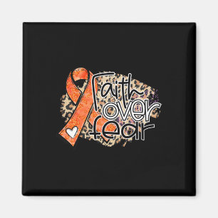 Faith Over Fear Leopard Orange Ribbon Leukaemia Aw Magnet
