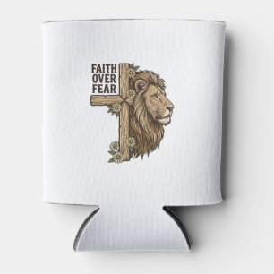 Faith Over Fear Lion Cross Vintage Christian Shirt Can Cooler