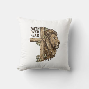 Faith Over Fear Lion Cross Vintage Christian Shirt Cushion