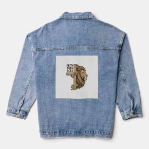 Faith Over Fear Lion Cross Vintage Christian Shirt Denim Jacket