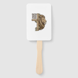 Faith Over Fear Lion Cross Vintage Christian Shirt Hand Fan