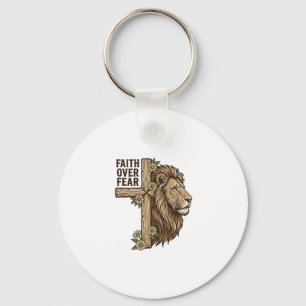 Faith Over Fear Lion Cross Vintage Christian Shirt Key Ring